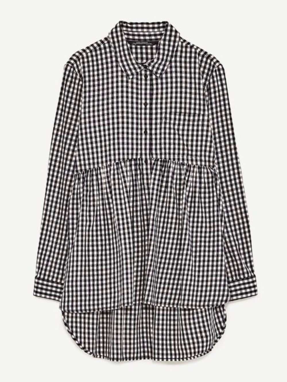 Zara Premium Denim Gingham Babydoll Tunic Shirt Black White M